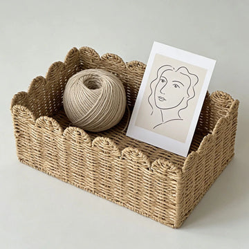 paniers rangement tressés bohèmes bordure ondulée beige clair utilisation multiple respectueux environnement articles divers