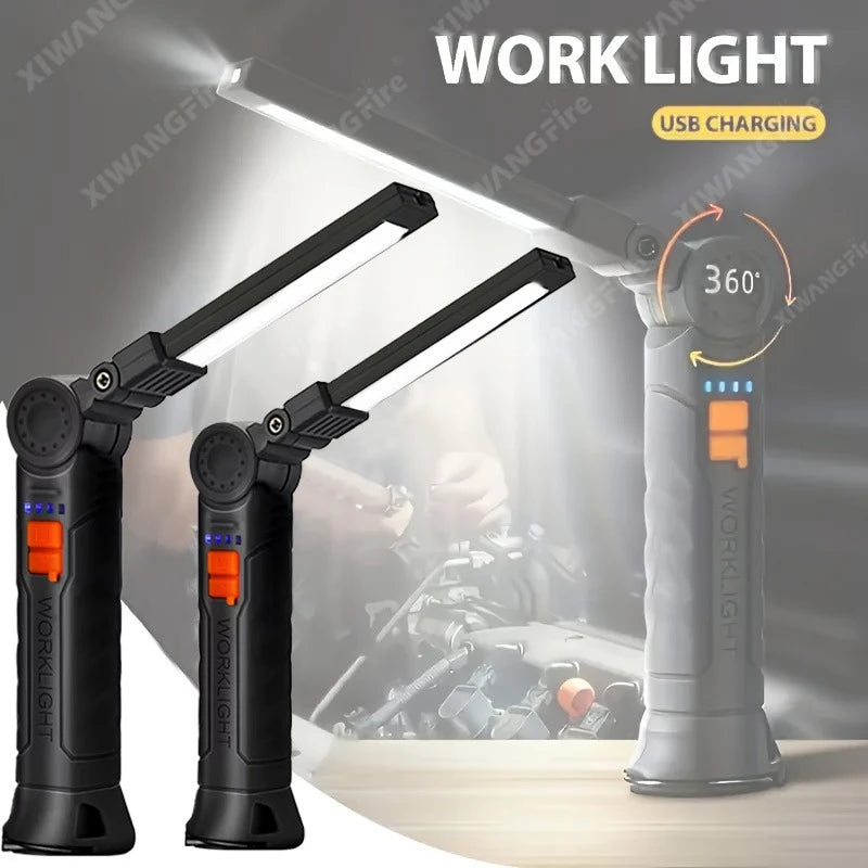 lampe travail rechargeable pliable aimant anti dérapante noir moderne pratique usb