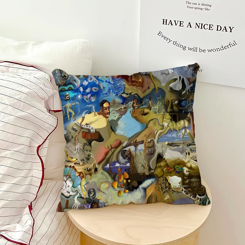 taie d'oreiller pop art salvador dali déformée motif contemporain coussin décoratif noir beige gris