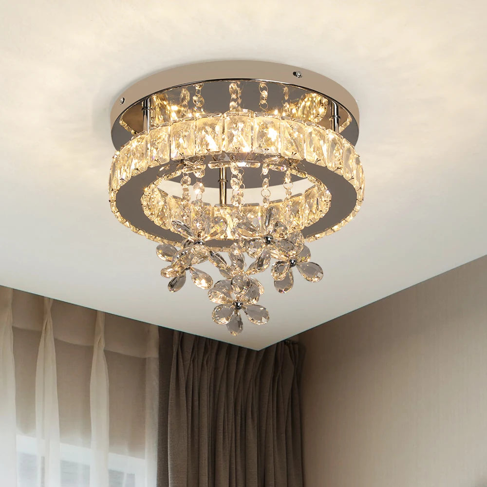 lustre led cristal moderne argenté transparent fleurs chambre salon salle manger