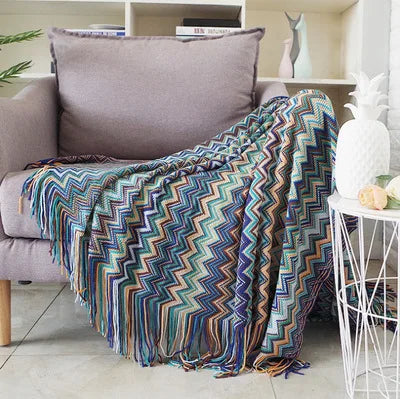 couverture multicolore zigzag ethnique portable rétro acrylique hiver été décoration murale tapisserie voyage hospitalière