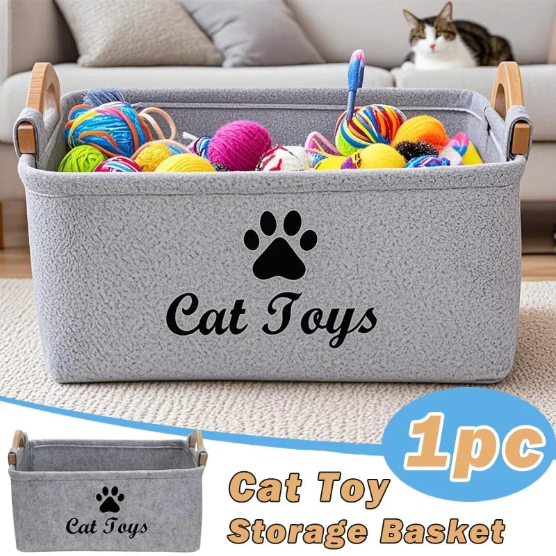 panier rangement jouets chat gris patte chat cat toys poignées bois moderne ecologique decointérieur