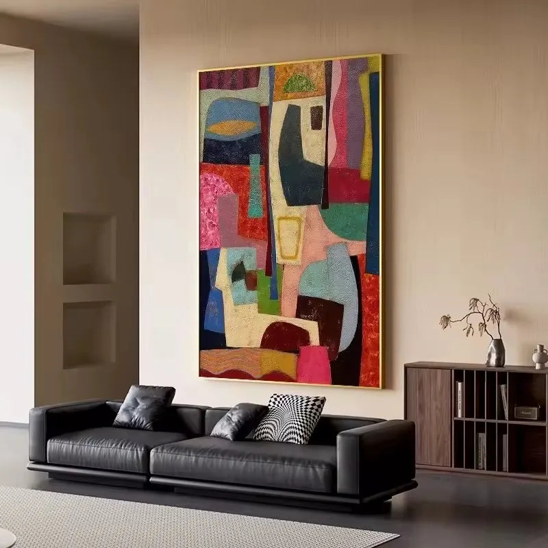 tableau abstrait impression toile couleurs vives forme rectangulaire sans cadre moderne deco mur chambre