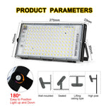 projecteur led ip65 moderne 100w 220v noir blanc froid câbles inclusextérieur aluminium certifié rohs