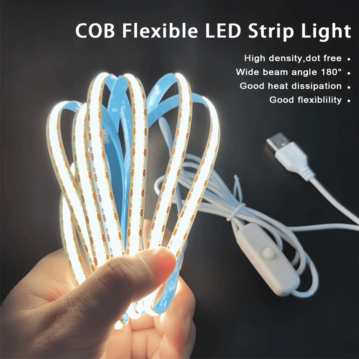 ruban led flexible blanc haute luminosité adhésif usb découplable moderne decoration murale salon