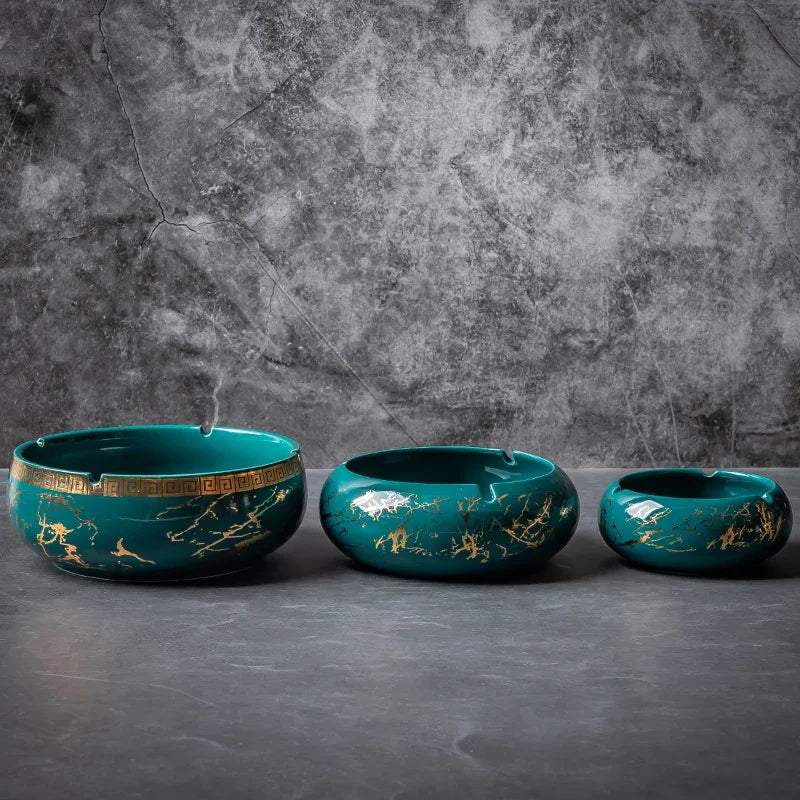 cendrier porcelaine marbré vert doré classique salon maison
