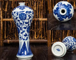 Bouteille porcelaine bleue et blanche peinte main artisanale décorative
