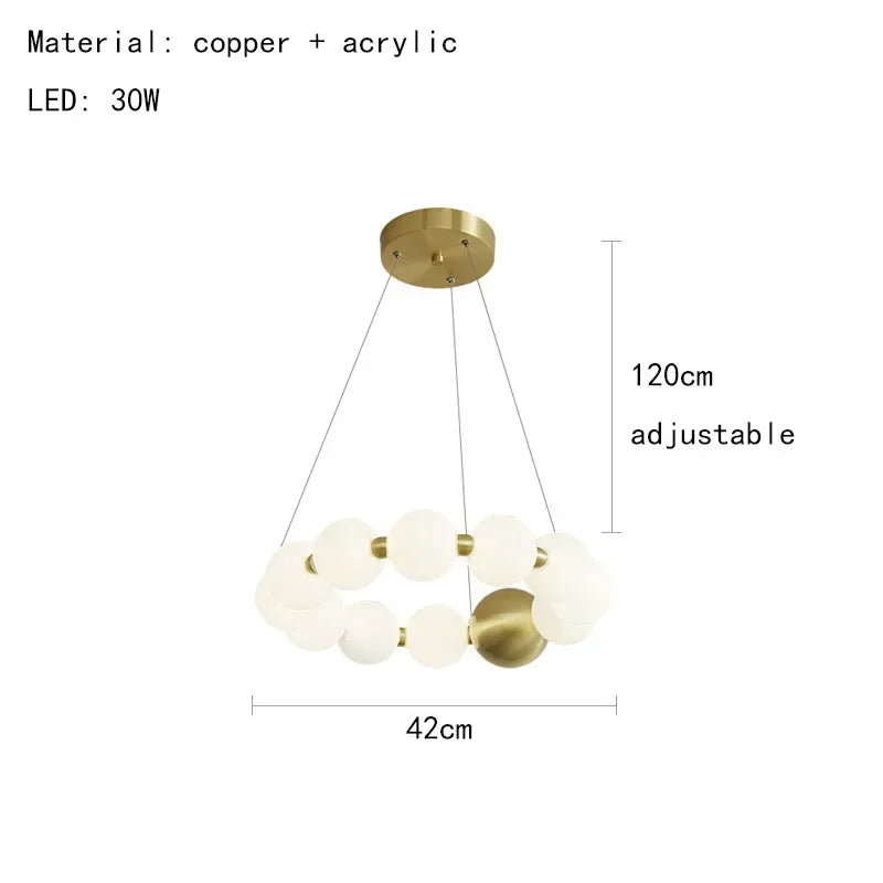 lustre suspension moderne blanc doré sphériques scandinave salon salle manger luxe