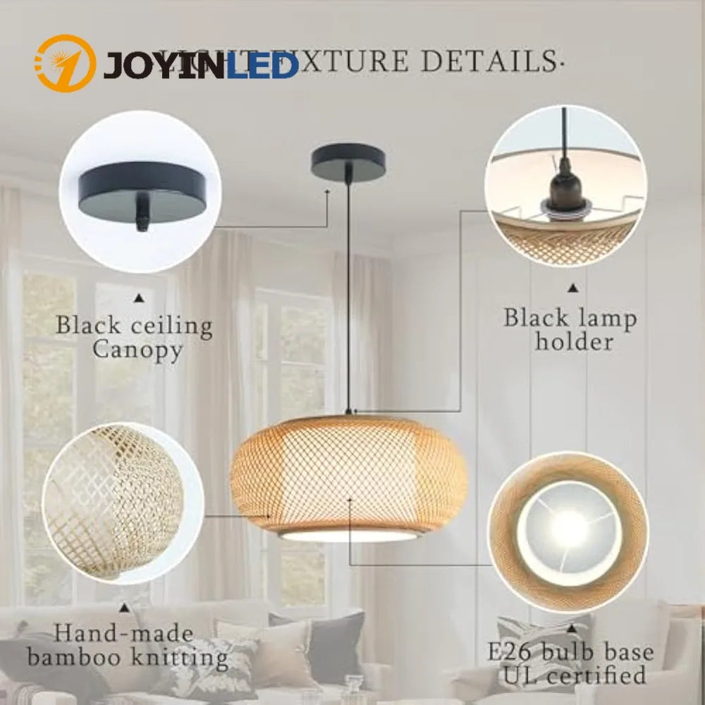 suspension lumineuse tissage bambou moderne noir beige clair chambre salon restaurant