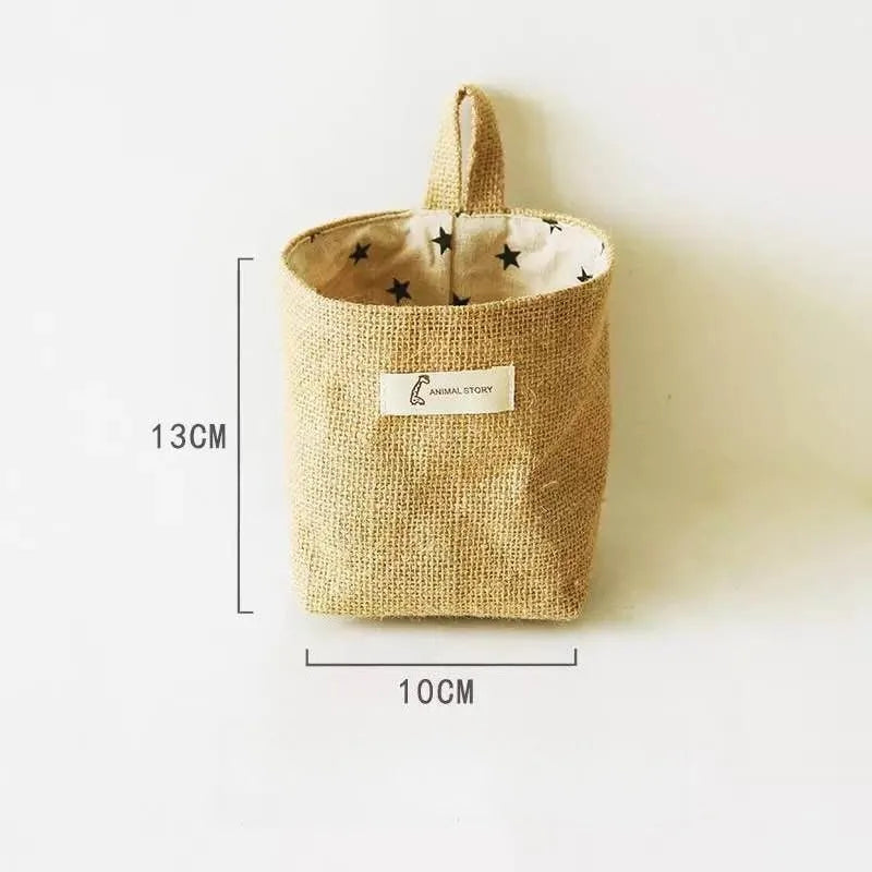 sac rangement toile jute étoiles rayures boho chic pliable reversible anneaux métalliques rustique
