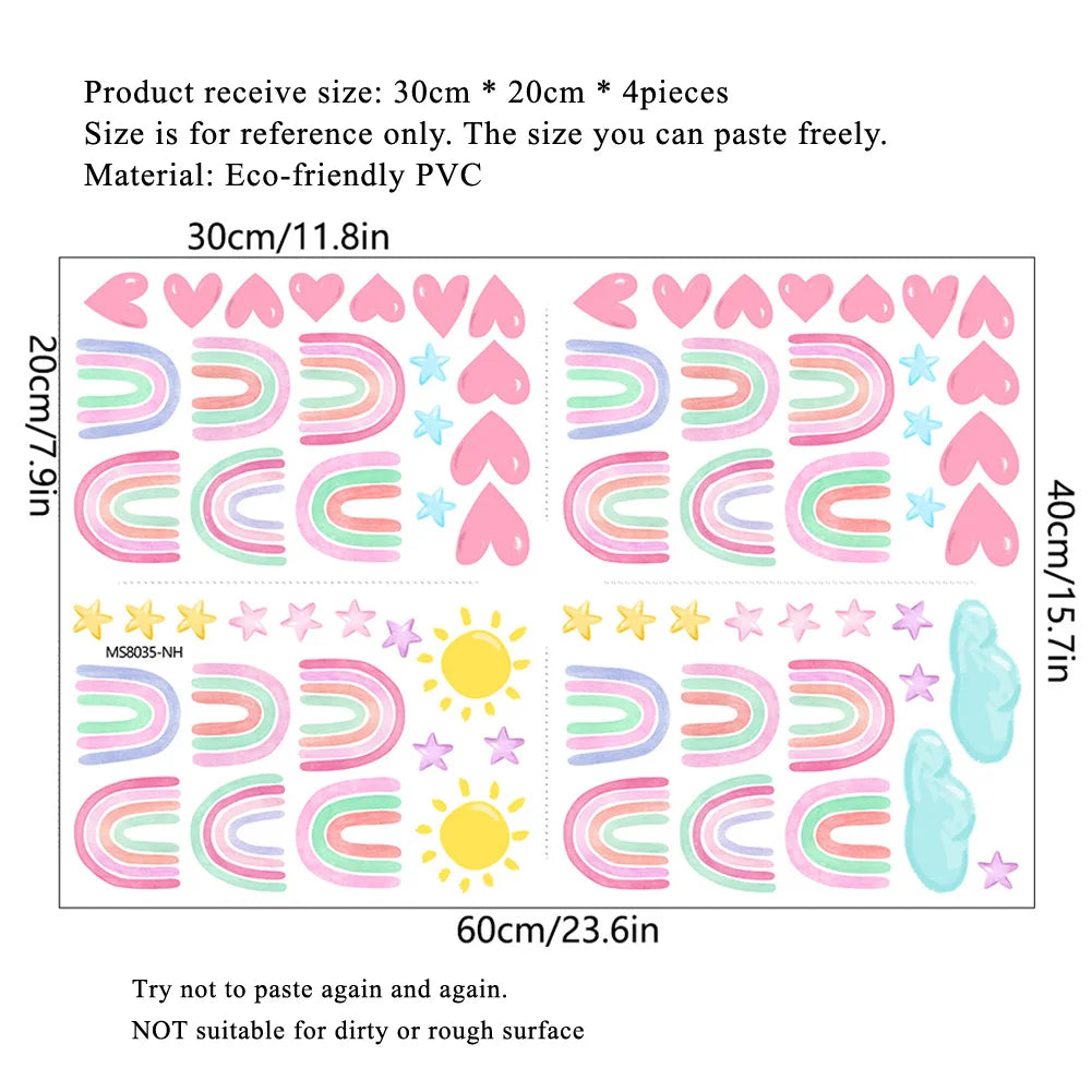 stickers muraux arc ciel étoiles coeurs nuages enfants decoration chambre autoadhésifs pvc resistant eau