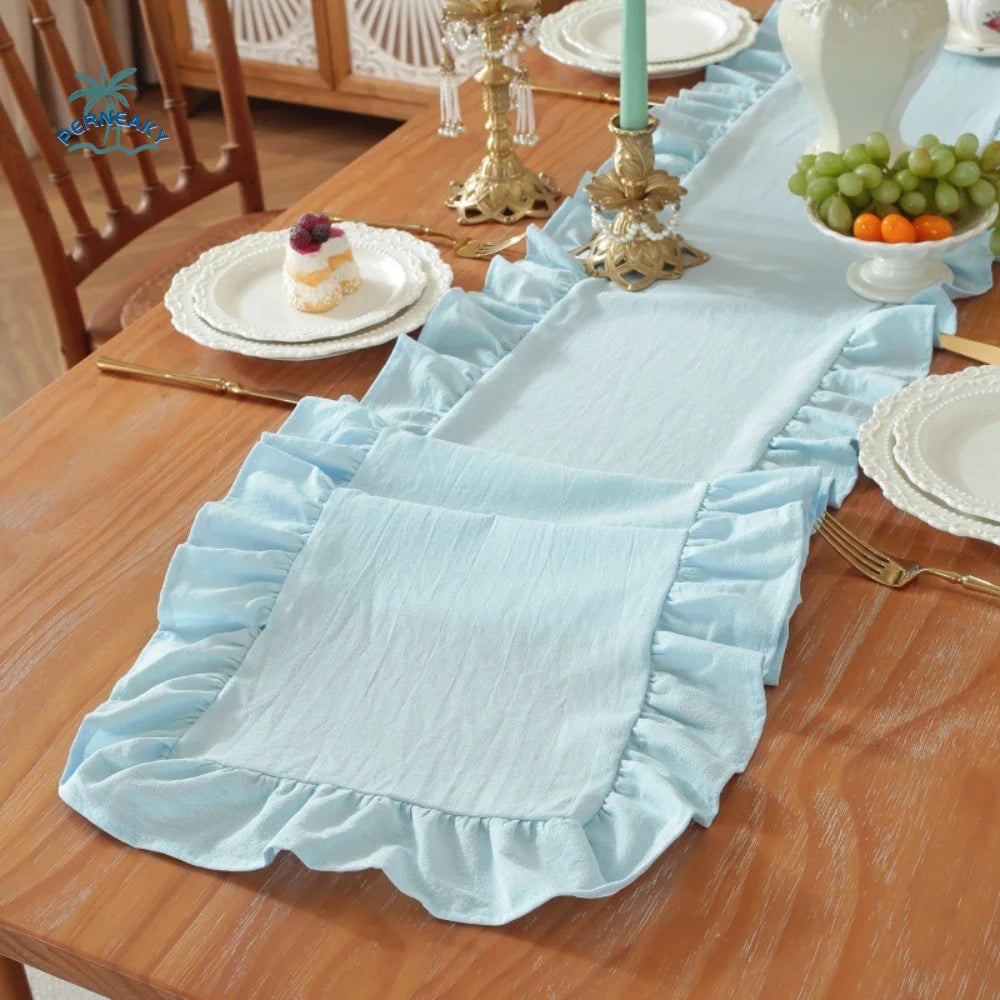 chinois table rectangulaire bleu clair rose vif blanc doux classique antidérapant coton polyester fêtes