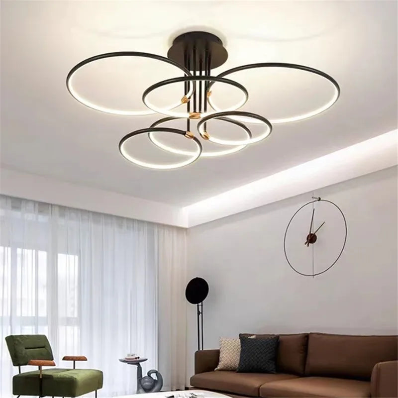 lampe suspendue or noir anneau circulaire moderne led télécommande chambre cuisine