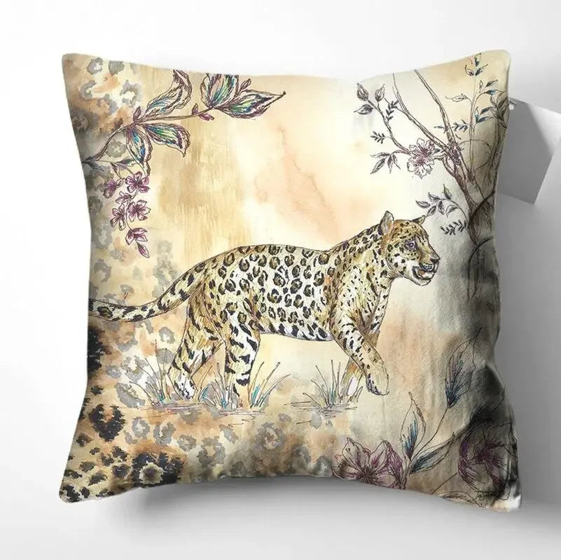 taie d'oreiller moderne imprimée léopard fleurs 40x40 45x45 50x50 60x60 polyester beige noir vert