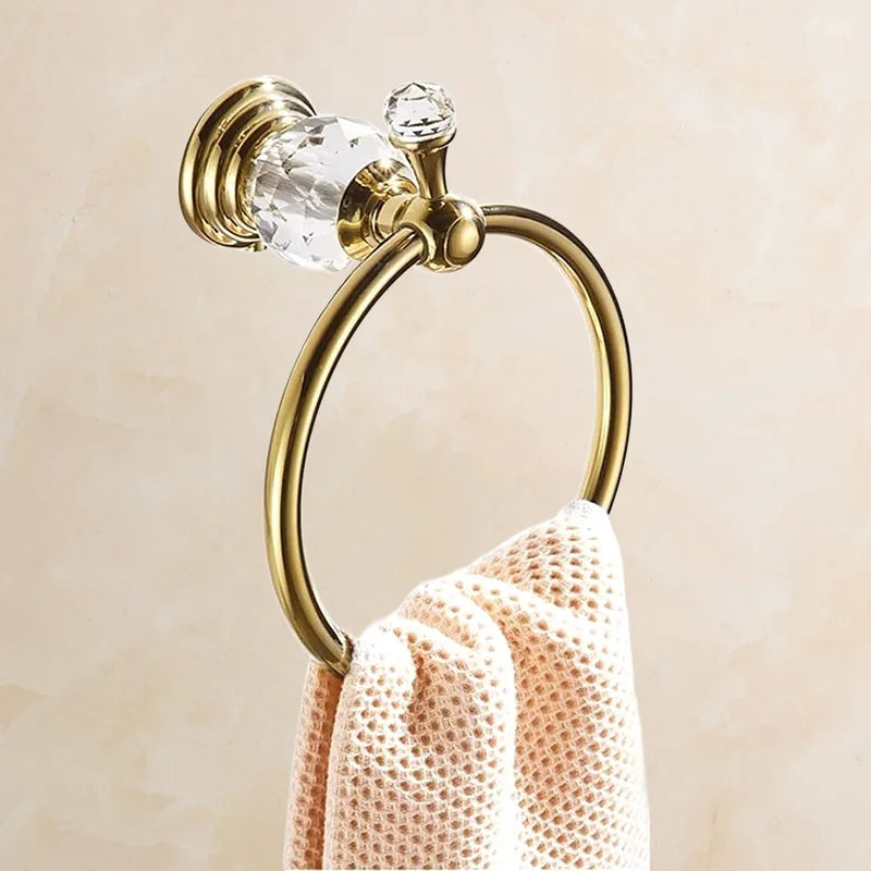 accessoires salle bain or cristaux porte serviettes savon gobelets élégants vis fixés