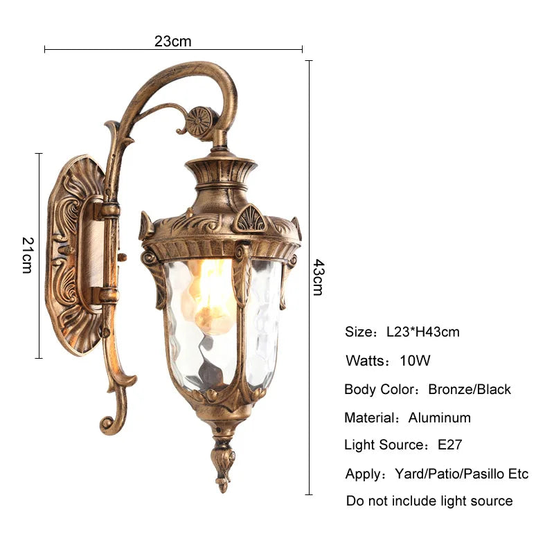 applique murale classique bronze noir verre texturé éclairage cuisine chambre étanche vintage ornement sculpté