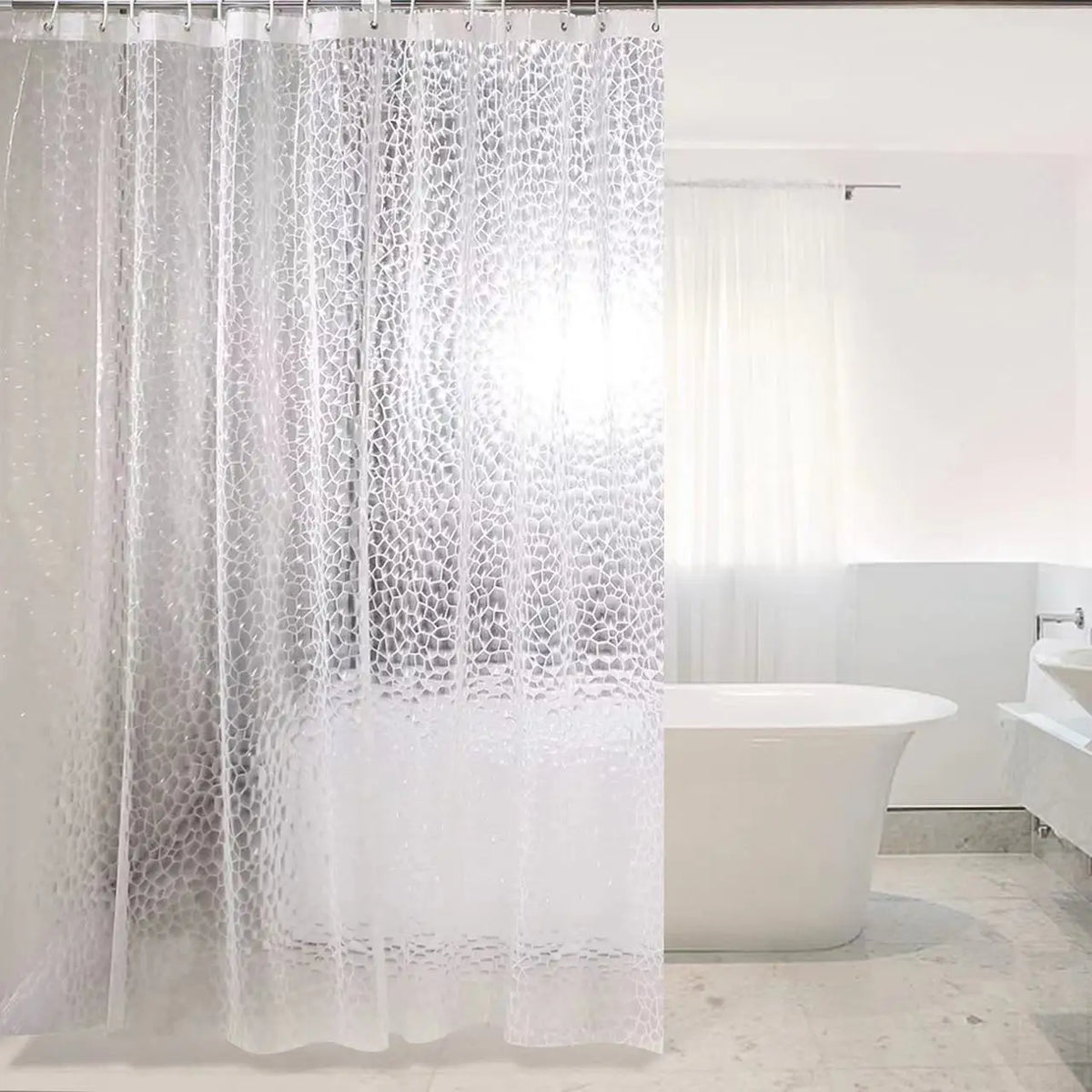 rideau douche transparent hexagonnel texture moderne 3d translucide gris ourlet standard 80x180cm