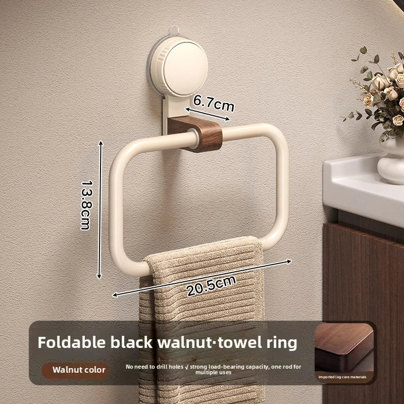 porte serviettes mural succion noir beige marron clair poignée bois moderne rustique salle bain