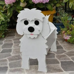 cache pot chien forme cartoon blanc beige marron noir rose vert détails visage plante