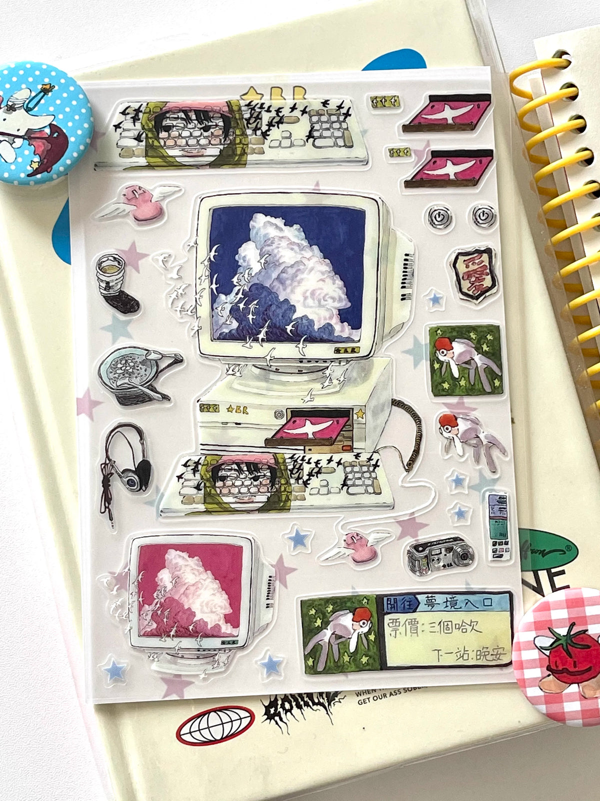sticker multicolore personnages animaux motifs floraux art japonais diy scrapbooking illustrations fantaisistes