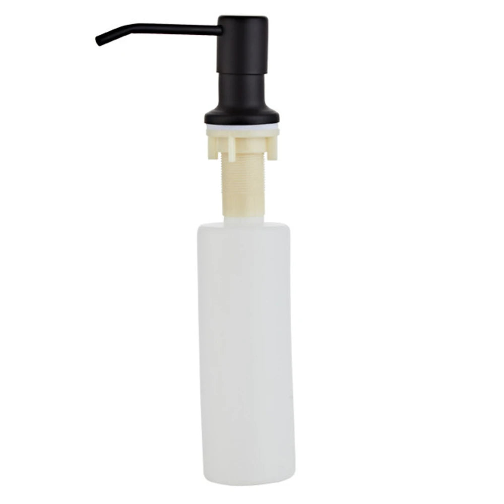 distributeur savon liquide or noir argent acier inoxydable moderne lisse fixations tube extension bouteille