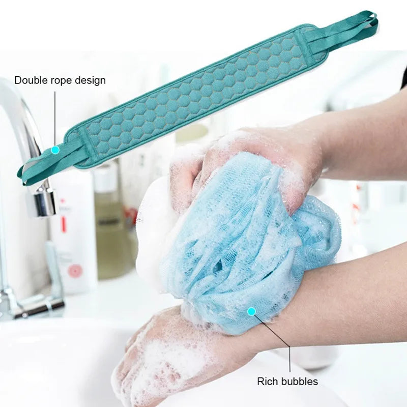 brosse bain moderne gant serviette bleu texture hexagonale set bain trois pièces