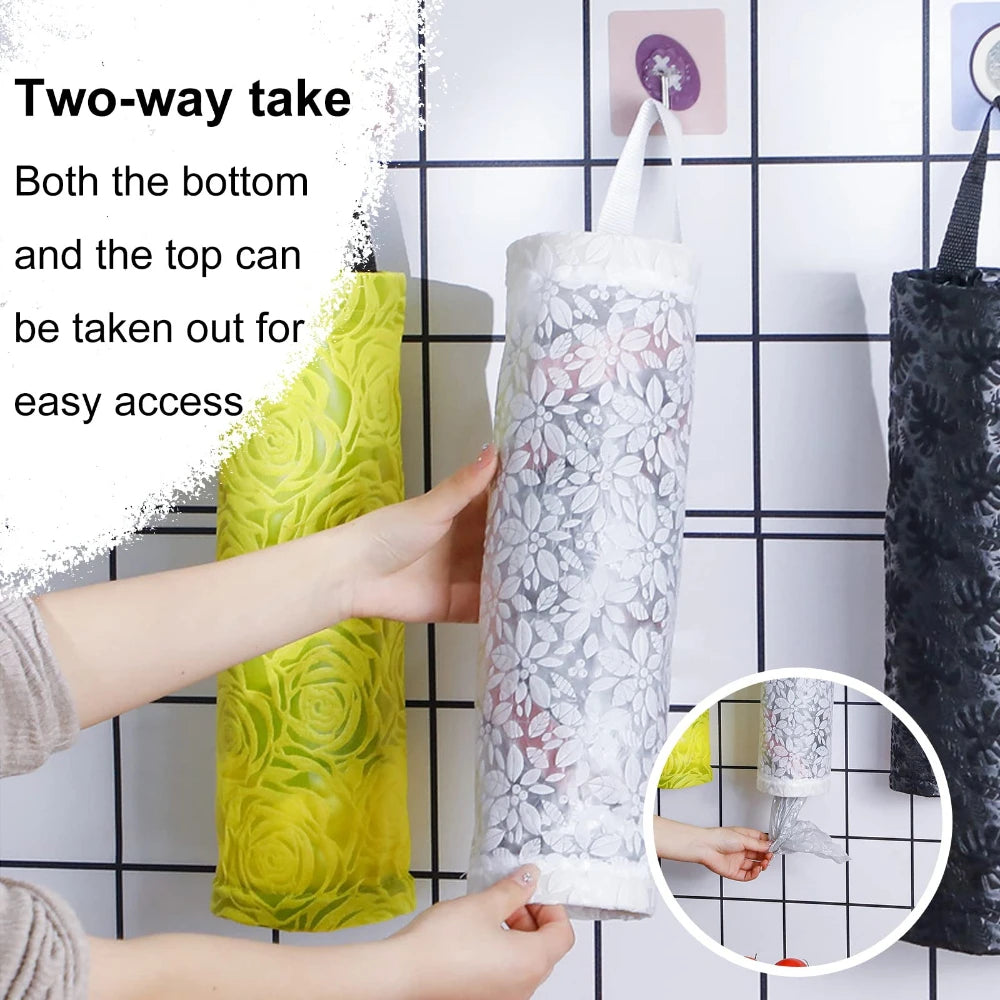 sac provisions suspendu moderne blanc noir vert citron fleurs transparent élastique crochets poignées amovibles