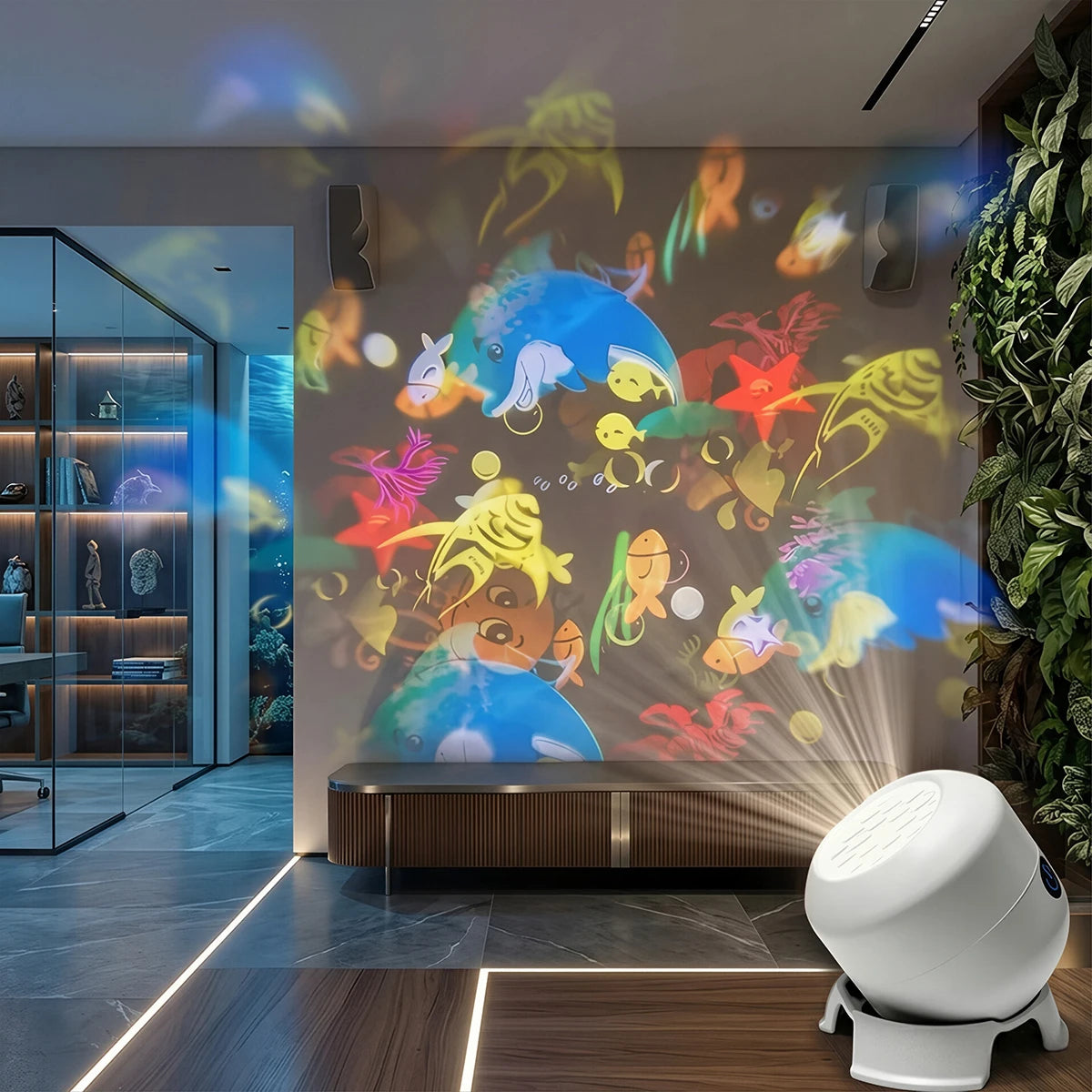 projecteur led rotatif thème marin poissons coraux lumière décoration salon blanc moderne