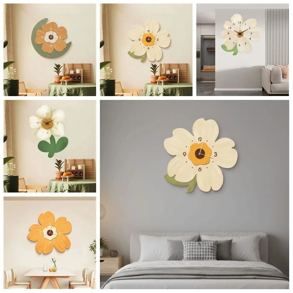 horloge murale fleur moderne minimaliste blanc orange rose vert beige