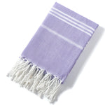 serviette plage coton rayée bleu clair rose franges rapide absorption moderne rustic
