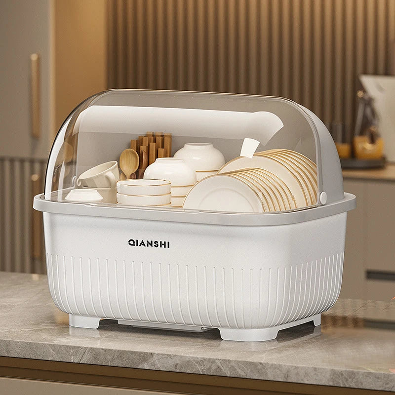 organisateur vaisselle blanc beige violet moderne drainage assiettes bols cuillères tasses rangement hermétique multifonctionnel