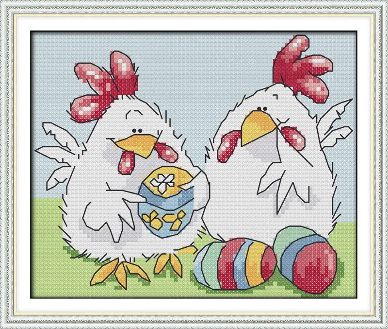 broderie point croix animaux vaches poules dessin fil coton instructions toile imprimée travaux aiguille