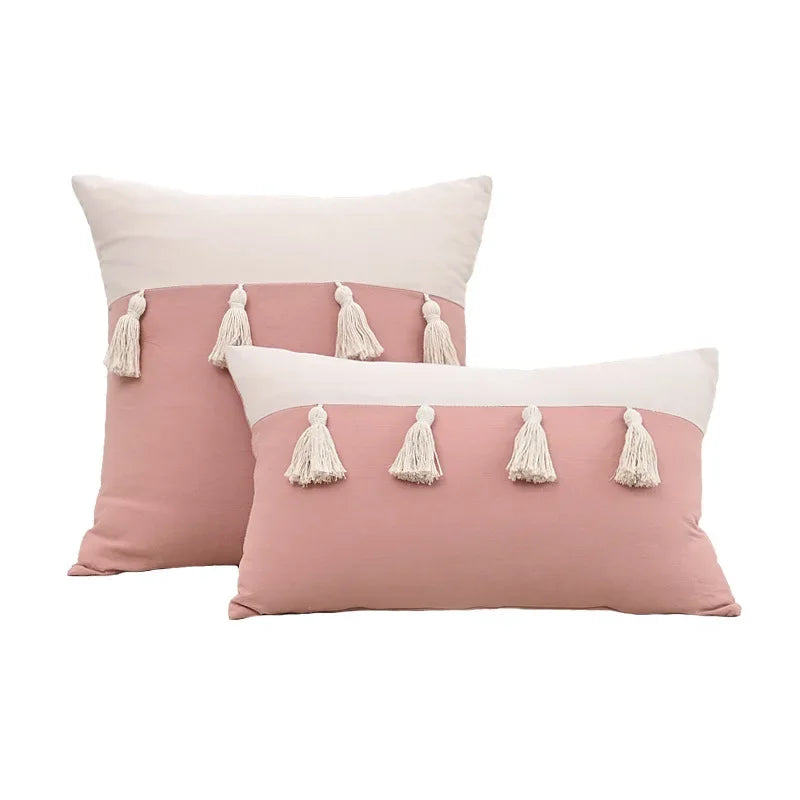 coussins décoratifs gris rose vert modernes fixés tasseaux blancs 45x45cm 30x50cm