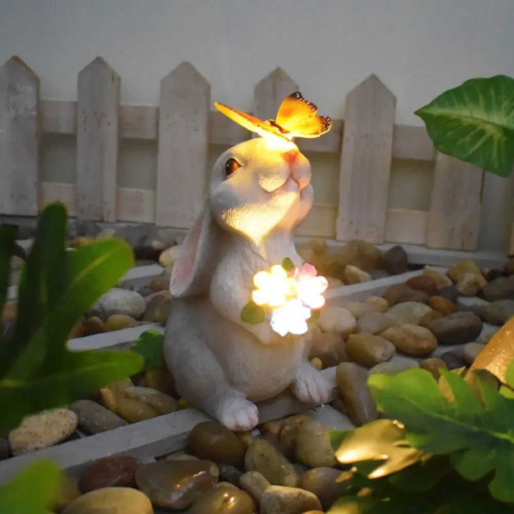 statues decoratives jardin lapin chat papillons lumiere led exterieur impermeable vent pluie