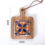 planche découper artisanale motifs floraux colorés cartes d'information bois naturel 20cm 14cm