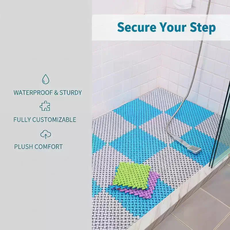 tapis sol carreaux géométriques bleu blanc orange vert rose violet moderne PVC