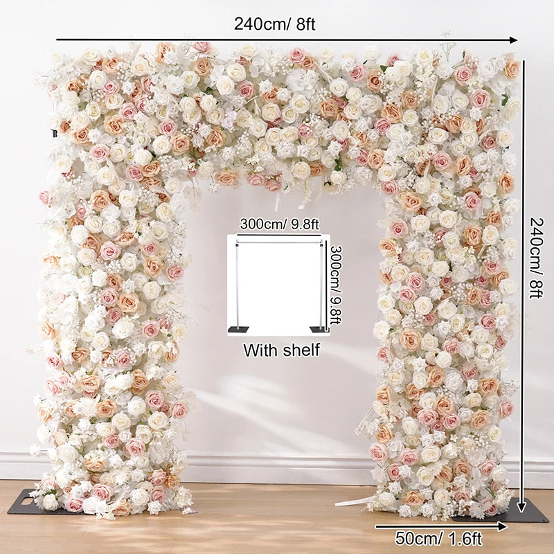 arche décorative mariage fleurs artificielles blanc rose clips chaînes extérieur classique événement anniversaire