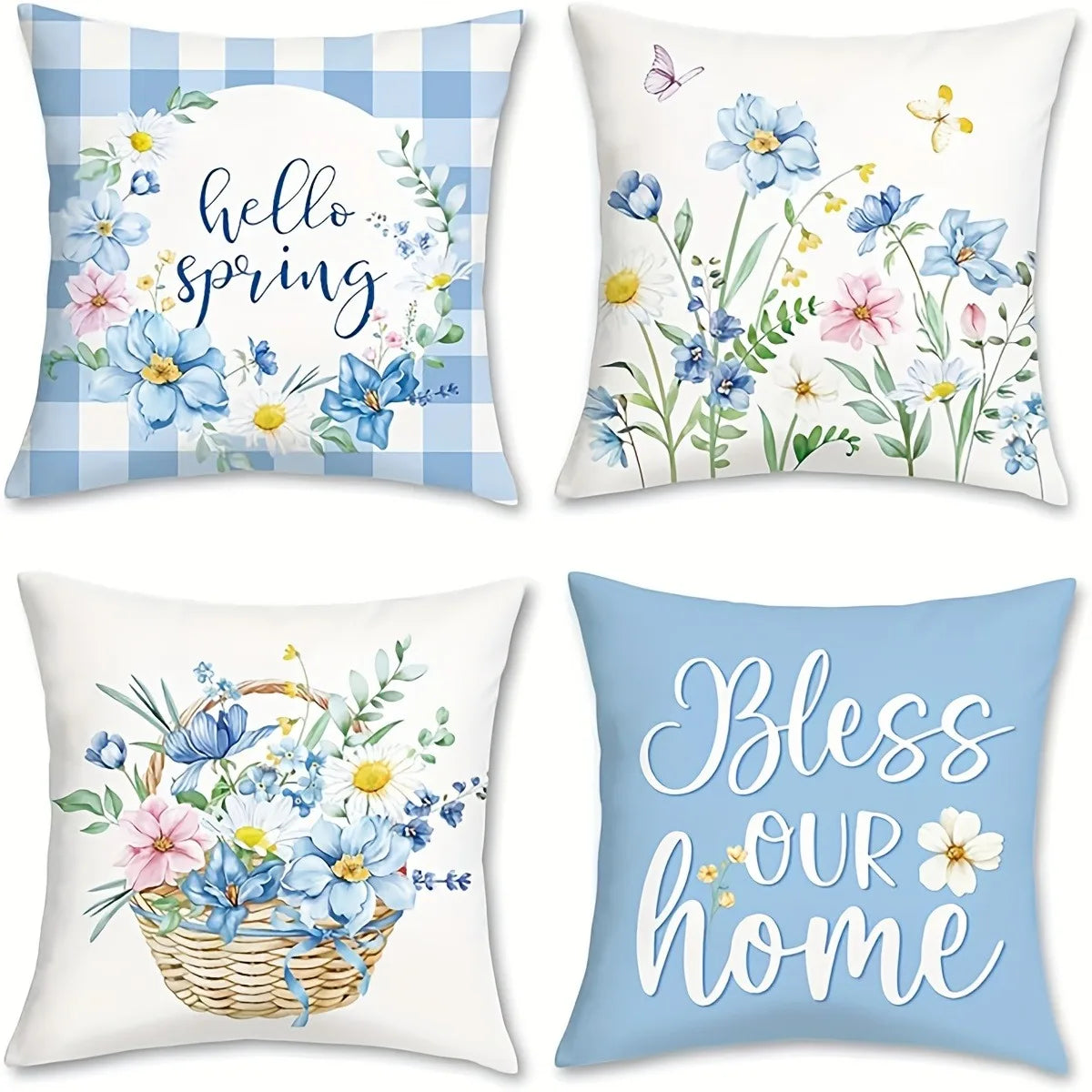 housse coussin polyester floral printemps bleu blanc vert lit salon voiture