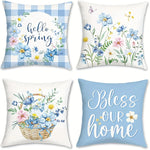 housse coussin polyester floral printemps bleu blanc vert lit salon voiture