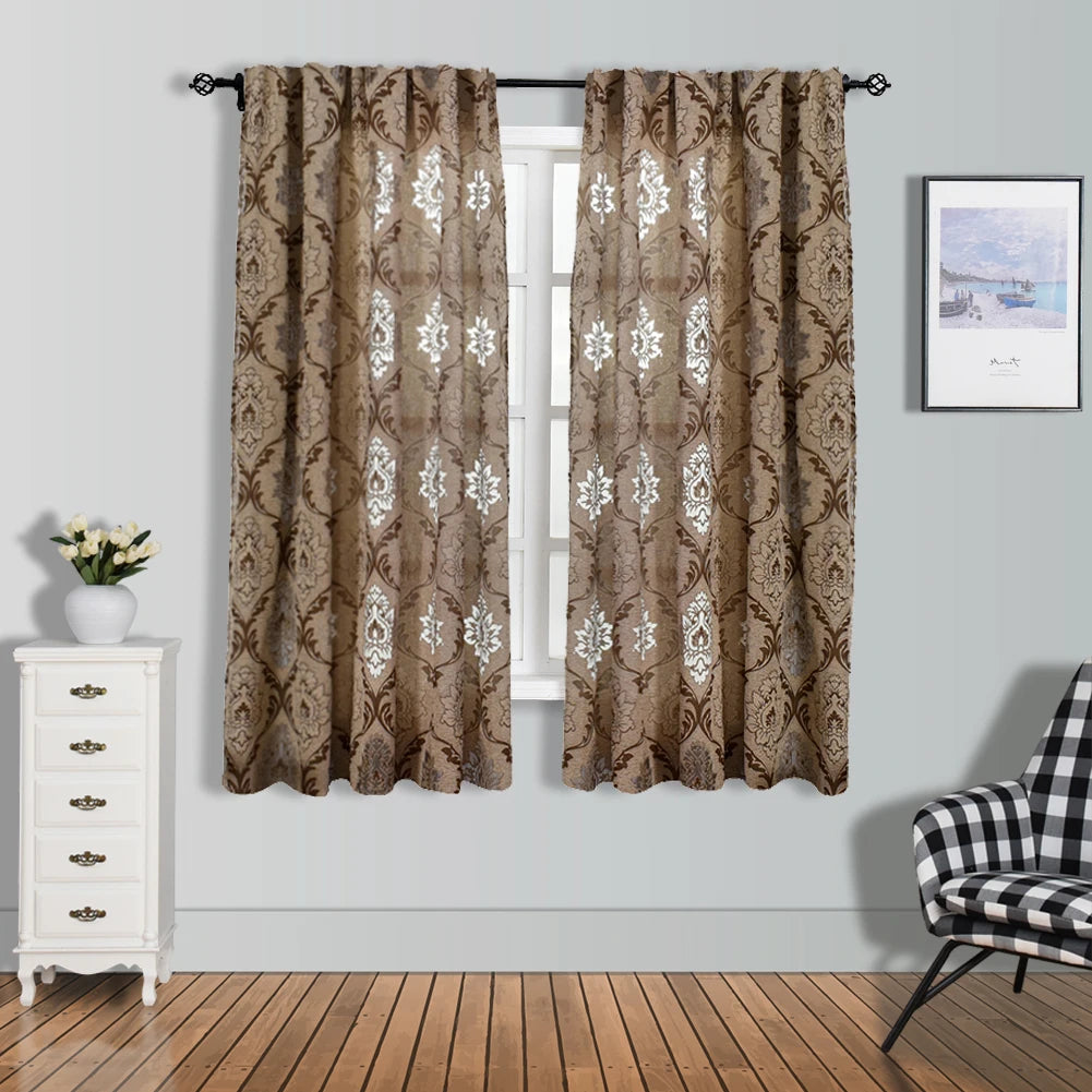 rideau jacquard polyester floral semi opaque classique marron gris clair salon maison