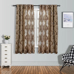rideau jacquard polyester floral semi opaque classique marron gris clair salon maison