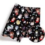 serviettes animées personnages floraux étoiles polyester coton beige noir blanc rose vert
