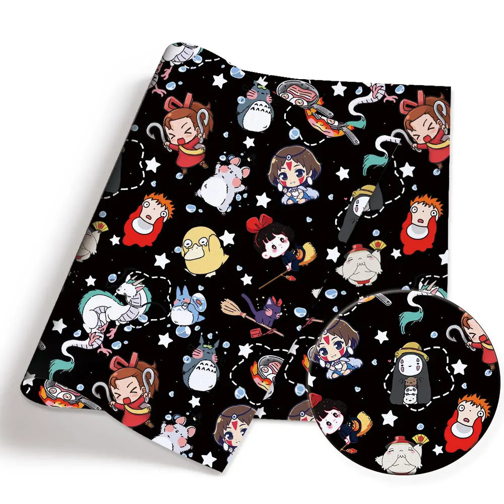 serviettes animées personnages floraux étoiles polyester coton beige noir blanc rose vert