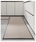 tapis solide marron clair noir tissé géométrique moderne antidérapant lavable cuisine intérieur