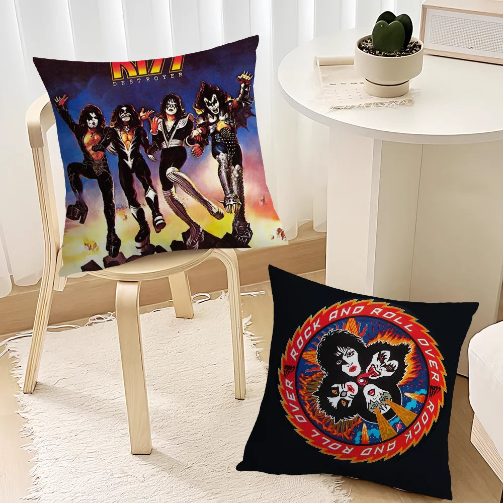 taie d'oreiller motif kiss rock noir imprimé polyester coton décoratif coussin siège salon voiture