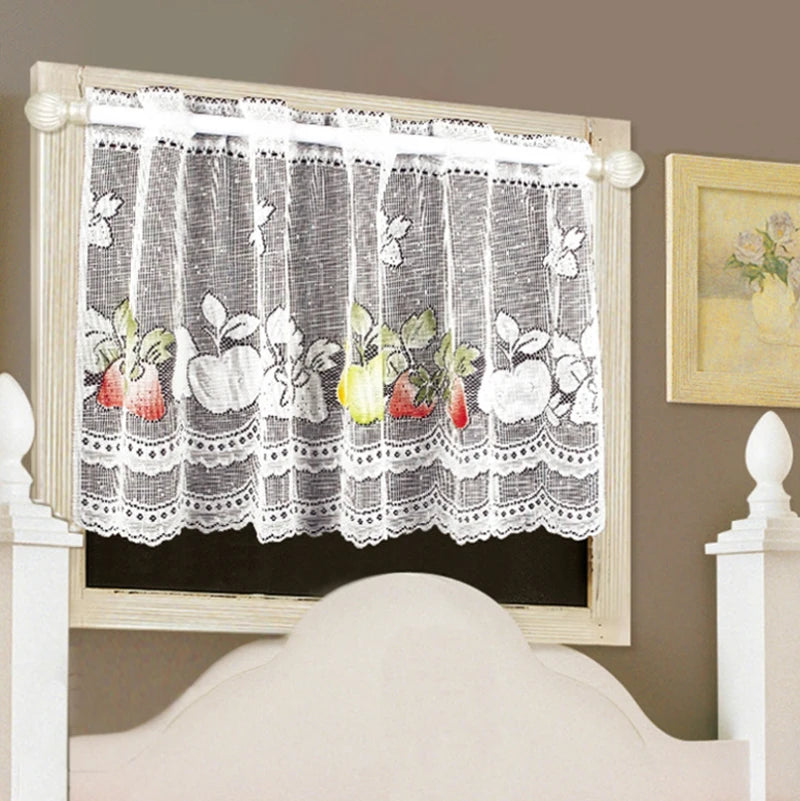 rideau blanc floral fruits papillons ajouré translucide cuisine pastorale polyester