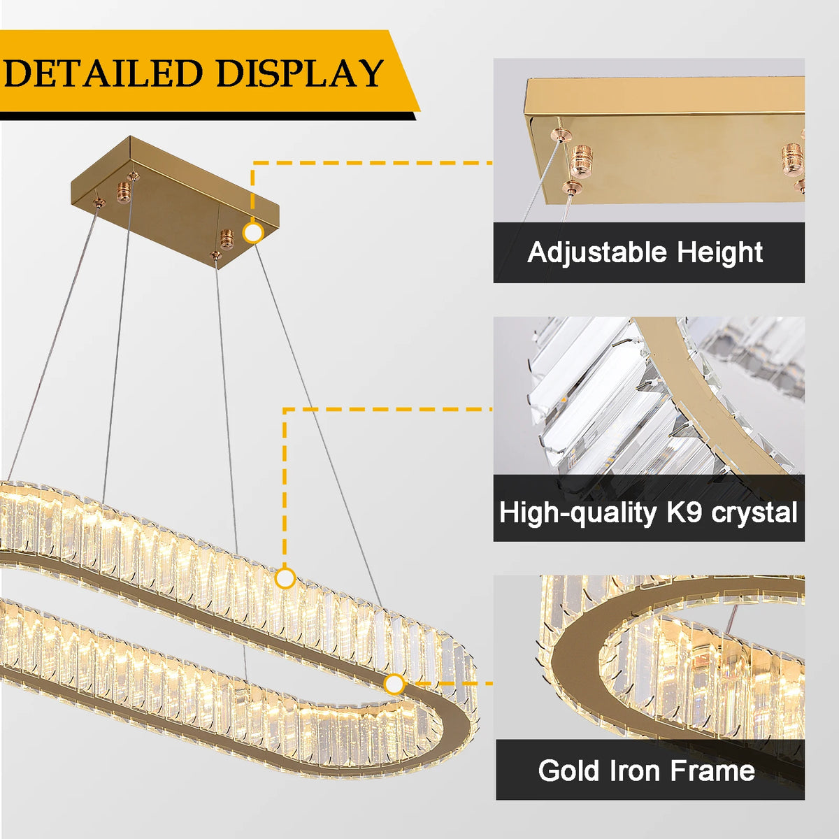 suspension lumineuse moderne strass cristal transparent doré minimaliste led commandes distantes