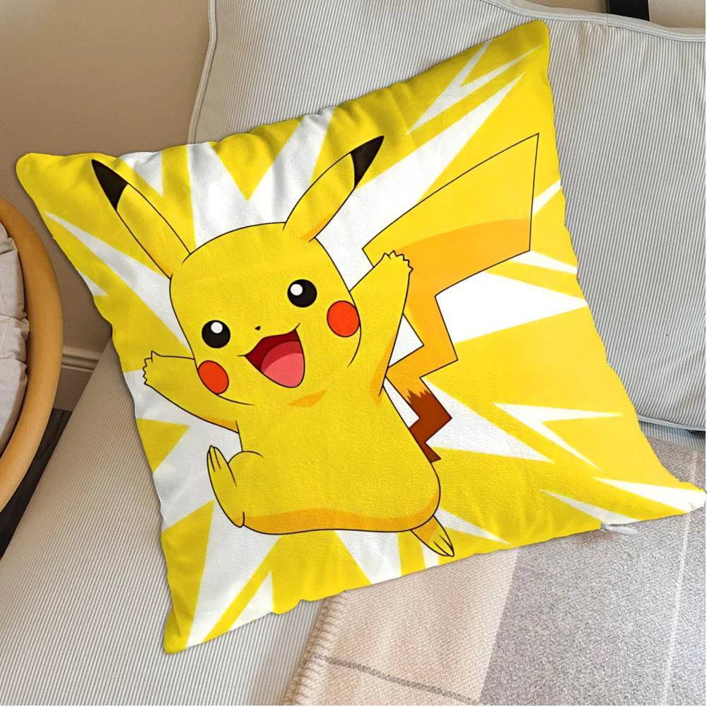 housse coussin carrée jaune motif pokemon pikachu décorative salon chambre lit enfant coton
