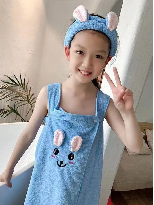 robe bain enfant souris brodée coton polyester beige vert rose rapide absorbante élégants confortable