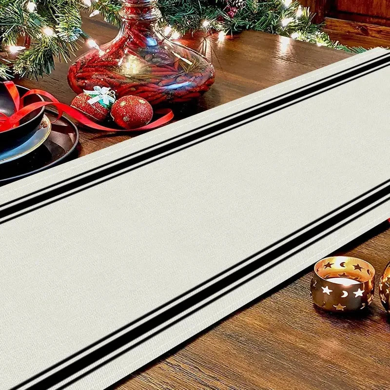 chinois simple motif table rustique blanc noir rayures vertical festive noel polyester résistant